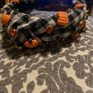 Pumpkin Embellished Checkered Kids Headband